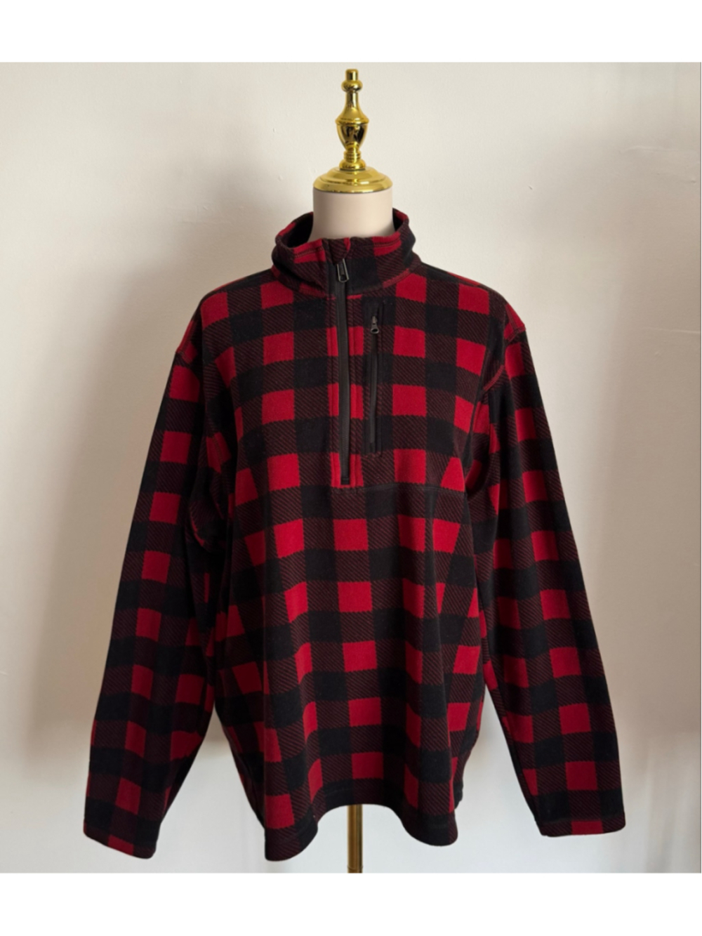 Men's Duluth Trading Co. Buffalo Plaid Fleece Pullover, XL, Red and Black